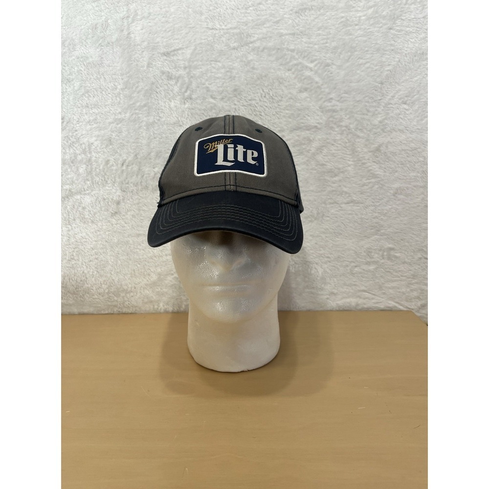 Miller Lite Baseball Cap Hat‎ Snapback Adjustable Gray Black H3 Headwear